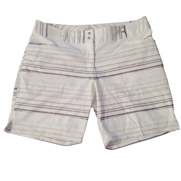 Adidas Women's Essentials 7" Golf Shorts Stretchy White Stripes Print si… - Picture 3 of 8